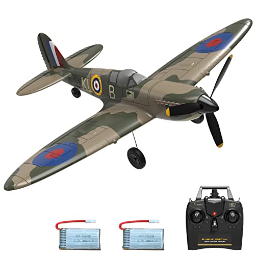 VOLANTEXRC 4-CH Spitfire One Key Remote Control Airplane with Xpilot Stabilization, Gyroscope, 3 Level Control, and Lightweight Design, Camouflage