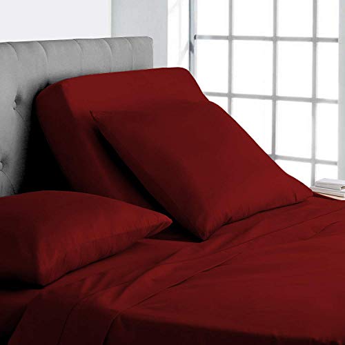 Top Split King Sheets Sets for Adjustable Beds - 800 Thread Count -100% Egyptian Cotton 4Pcs Bed Sheets, Fits Upto 18'' Inch Deep Pockets, Burgundy Solid - Split Down 34 inches from The top