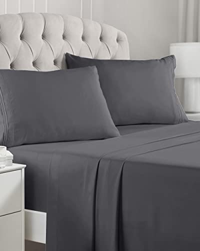 Mellanni Split King Sheet Set for Adjustable Bed - Iconic Collection Bedding Sheets & Pillowcases - Luxury, Extra Soft, Cooling Bed Sheets - Deep Pocket up to 16" - Easy care - 5 PC (Split King, Gray)