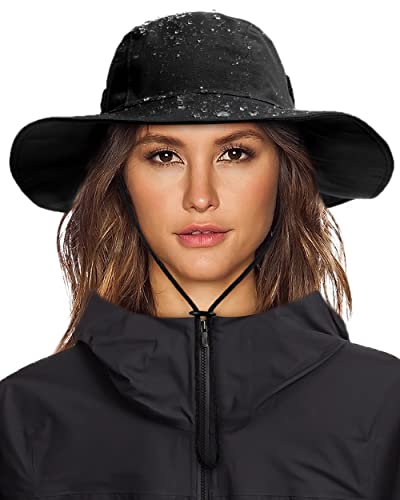 Womens Winter Waterproof Bucket Hat Warm Fleece Lined Rain Hat UPF50+ Mens Outdoor Adventure Research Hiking Safari Cap Black