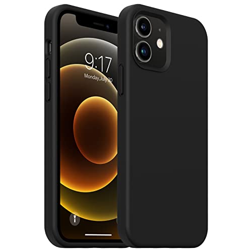 OuXul Compatible with iPhone 12 Mini Case,Liquid Silicone Gel Rubber Phone Case,iPhone 12 Mini Case 2020 Cover 5.4 Inch Full Body Slim Soft Microfiber Lining Protective Case(Black)