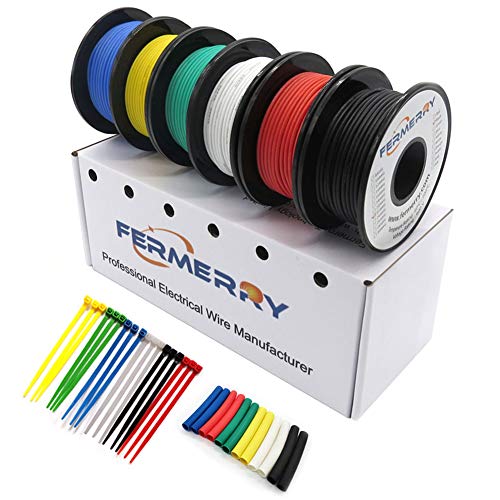 18 AWG Stranded Wire Spool 25ft Each 6 Colors Flexible 18 Gauge Silicone Hook up Wire Kit Electrical Tinned Copper Wire from Fermerry