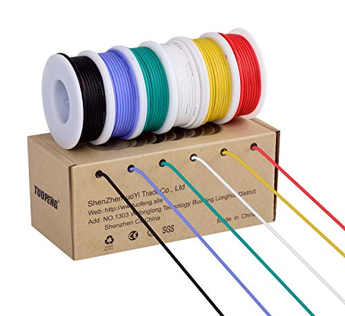 18AWG Wire Flexible Silicone Wire,18 Gauge Tinned Copper Wires Silicone Rubber Insulated (6 Different Colored 13.2ft / 4m Each)(OD: 2.3 mm) 600V Stranded Wire Automotive Wiring