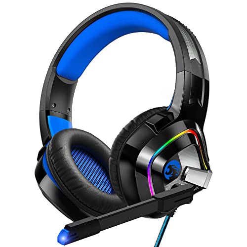 ZIUMIER Gaming Headset PS4 Headset, Xbox One Headset with Noise Canceling Mic and RGB Light, PC Headset with Stereo Surround Sound, Over-Ear Headphones for PC, PS4, PS5, Xbox One, Laptop