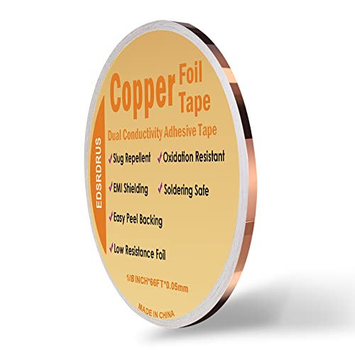EDSRDRUS Copper Foil Tape Multi-Sizes with Conductive Adhesive, Double-Sided Conductive Copper Tape for Soldering Guitar EMI Shielding Electrical Repairs Home Decor Crafts Garden