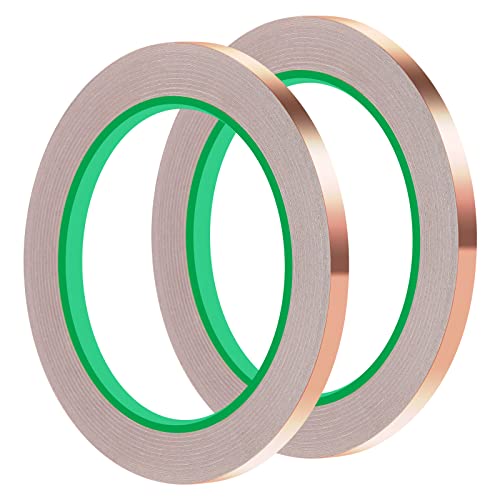 tifanso 2PCS Copper Tape with Dual Side Conductive Adhesive, Copper Foil Tape, Copper Foil Tape for Stained Glass, EMI Shielding, Electrical Repairs (1/4inch)