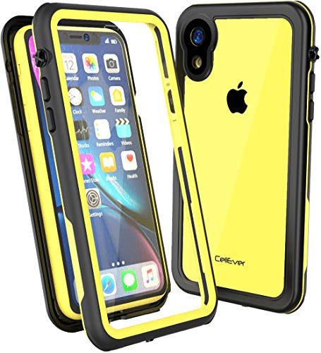 CellEver Clear Waterproof Case for iPhone XR, Protective Full Body Seal with [Built-in Screen Protector] IP68 Certified Waterproof, Sandproof Shockproof Transparent Phone Cover 6.1 Inch (Yellow)