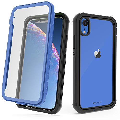 CellEver Clear Full Body Case for iPhone XR, Military Grade Protection with Soft TPU Bumper and [Built-in Screen Protector] [Lightweight] Shockproof Transparent Phone Cover 6.1 Inch (Blue)