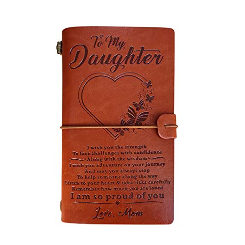 Wisexplorer To My Daughter Embossed Vintage Leather Journal -I am So Proud of You, Moms Gift Writing Journal with 2 Refillable Notepads for Graduation Christmas Birthday and so on(Heart Mom)
