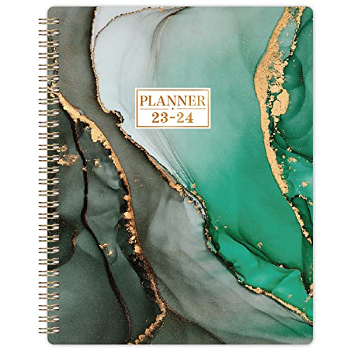 Planner 2023-2024 - Jul.2023 - Jun.2024, 2023-2024 Planner, Academic Planner 2023-2024, 2023-2024 Planner Weekly & Monthly with Tabs, 8" x 10", Flexible Cover, Thick Paper, Twin-Wire Binding, Perfect Daily Organizer - Black-Green Gilding