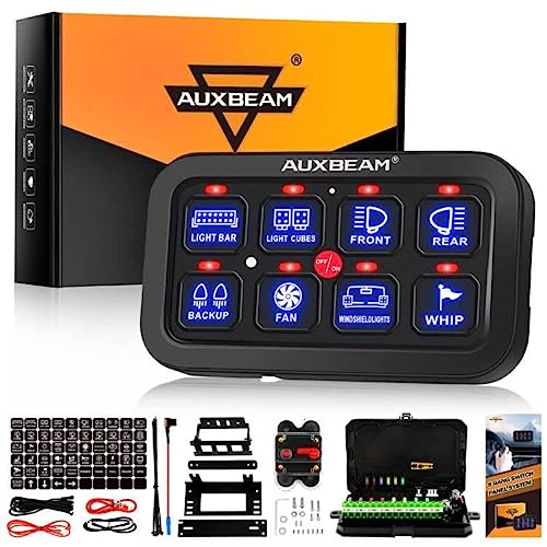 Auxbeam 8 Gang Switch Panel BA80, Universal Circuit Control Relay System Box with Automatic Dimmable On-Off LED Switch Pod Touch Switch Box for Car Pickup Truck Jeep Boat UTV SUV, Blue 2 Year Warranty