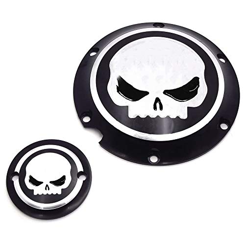 HTTMT- Motorcycle Black Skull Engine Derby Timer Cover Compatible with Harley Davidson XL1200C Sportster 883 XL 1200X Forty-Eight Seventy Two Roadster Iron [P/N: MT429-003-BKCD(OLD)]