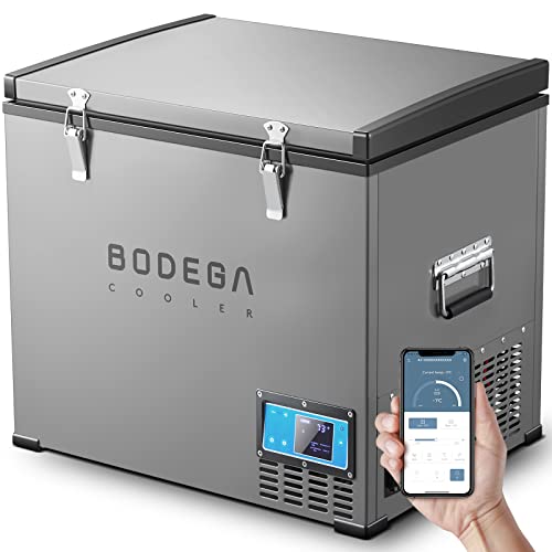 BODEGACOOLER 12 Volt Car Refrigerator, Car Fridge Protable Freezer, 64Quart(60LRV Fridge APP Control, -4-68 Electric Cooler 12/24V DC 110-240V AC For Outdoor, Vehicles, Camping, Travel, Home Use