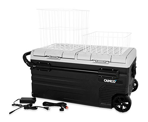 Camco 51522 CAM-950 Portable Refrigerator, AC 110V/DC 12V Compact Fridge/Freezer with Dual Zone Cooling, 95-Liter - Keeps Food and Drinks Cold While On-the-Go - Ideal for Road Trips, RVing, Camping