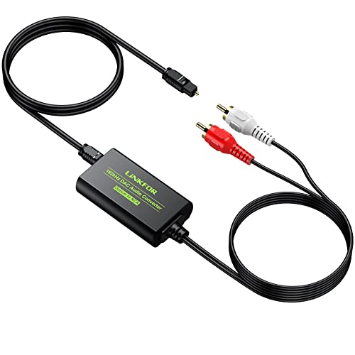 LiNKFOR DAC Converter Digital to Analog Converter Digital SPDIF Toslink to Analog Stereo Audio RCA L/R Audio Adapter with Optical Cable 3.5mm Jack Output for HDTV Blu Ray DVD Sky HD Amps TV Box