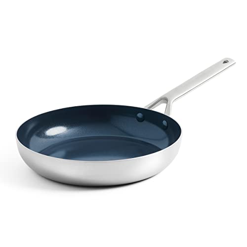 Blue Diamond Cookware Tri-Ply Stainless Steel Ceramic Nonstick, 9.5" Frying Pan Skillet, PFAS-Free, Multi Clad, Induction, Dishwasher Safe, Oven Safe, Silver