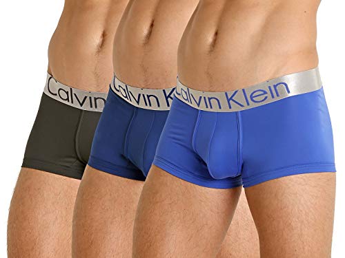 Calvin Klein Men's Steel Micro Low Rise Trunks, Dark Midnight/Mink/Cobalt Water, L