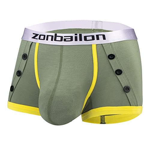ZONBAILON Mens Sexy Bulge Enhancing Boxer Underwear Big Ball Pouch Tagless Smooth Trunks Green L