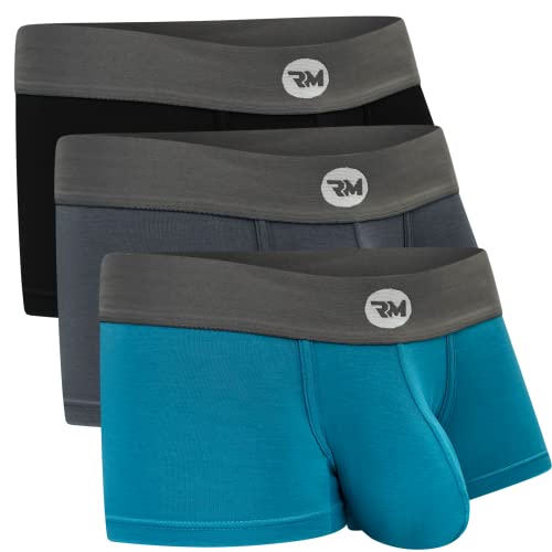 Real Men Bulge Enhancing Underwear 3 Pack,Ultra Soft Boxer Briefs Modal, Bulge Pouch Underwear (Black/Blue/Grey- 3 Inch, Medium)