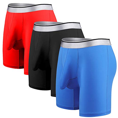 KAMUON Mens Sexy Long Leg Silky Smooth Quick Dry Pouch Boxer Briefs Underwear (US L (Asian Tag 3XL), 3 Pack-Multicolor #2)