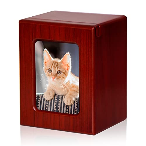 PCS Pet Urns for Cats, Cat Photo Urn, Pet Cremation Box, Cat Urn for Ashes, Urns for Cat Ashes Red-Small