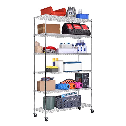 48" Lx18 Wx72 H Wire Shelving Unit Heavy Duty Height Adjustable NSF Certification Utility Rolling Steel Commercial Grade with Wheels for Kitchen Bathroom Office