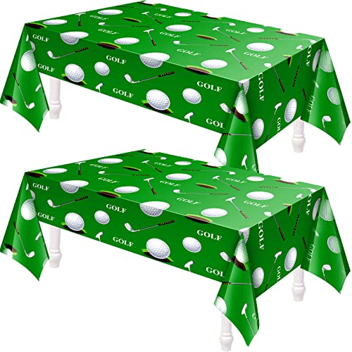 Golf Tablecloth Golf Party Decorations Golf Themed Party Supplies Rectangle Plastic Disposable Golf Table Cover Golf Decorations for Birthday Party Picnic Sport Events, 86 x 51 Inch (2 Piece)