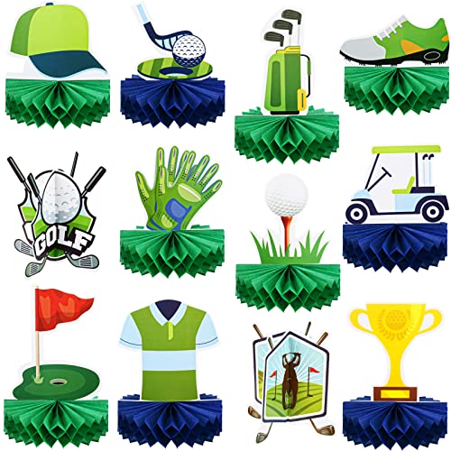 12 Pieces Golf Party Decorations Golf Honeycomb Centerpieces Golf Party Centerpieces for Tables Golf Cake Topper Golf Party Supplies for Birthday Baby Shower Sport Themed Party Decor, 12 Styles