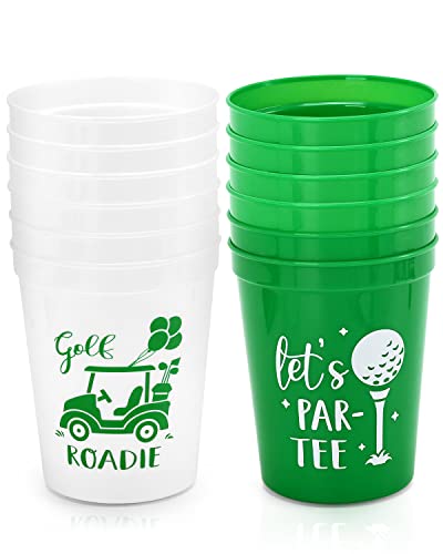 Nefelibata Golf Party Cups Let's Par-Tee Plastic Cups Golf Lover Gift 12PCS White Green Reusable Cups Golf Ball Cart Design Golf Themed Party Supply Favors Decor Bachelor Party Housewarming Gift 16oz