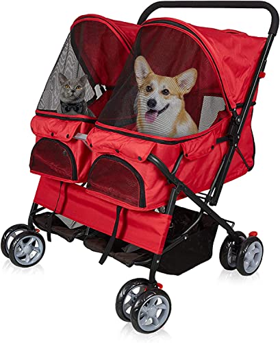 Livebest Folding Pet Stroller Elite Jogger Kitten Puppy Easy Walk Dog Cat Small Animals Travel Carrier with 360 Rotating Front Wheel