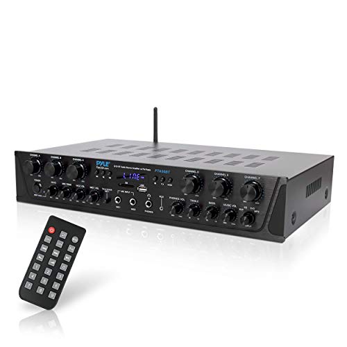 Pyle Wireless Home Audio Amplifier System-Bluetooth Compatible Sound Stereo Receiver Amp - 6 Channel 600Watt Power, Digital LCD, Headphone Jack, 1/4'' Microphone in USB SD AUX RCA FM Radio-PTA66BT.5