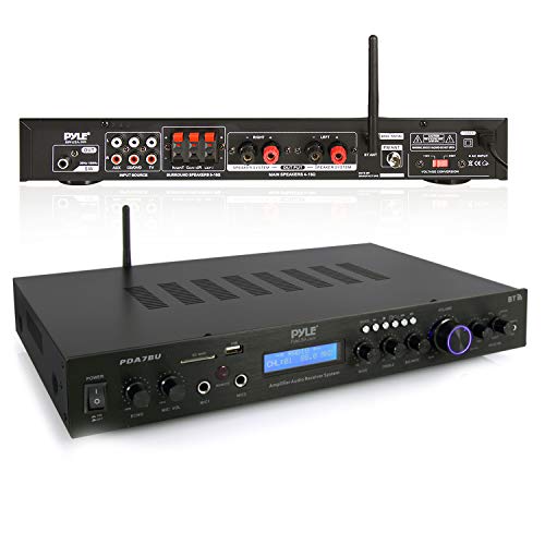 Pyle - PDA7BU (Black) - 5 Channel Rack Mount Bluetooth Receiver, Home Theater Amp, Speaker Amplifier, Bluetooth Wireless Streaming, MP3/USB/SD/AUX/FM Radio, 200 Watt, with Digital ID3 LCD Display