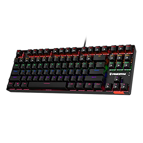 Punkston TK87 Mechanical Gaming Keyboard, RGB Rainbow LED Backlit TKL 87 Keys Anti-Ghosting PC Gaming Wired Keyboard for Windows/Mac (Blue Switch, Black)