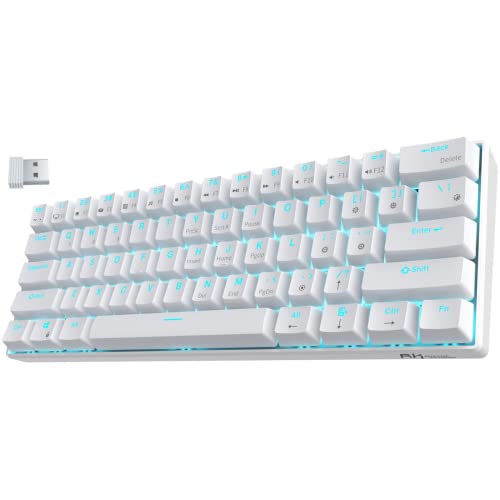 RK ROYAL KLUDGE RK61 Wireless 60% Triple Mode BT5.0/2.4G/USB-C Mechanical Keyboard, 61 Keys Bluetooth Mechanical Keyboard, Compact Gaming Keyboard with Software (Hot Swappable Blue Switch, White)