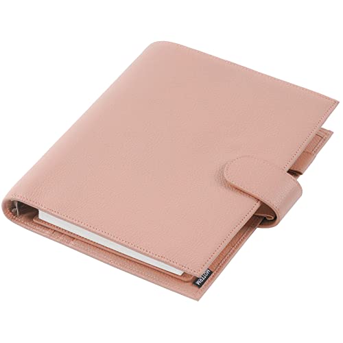 Moterm A5 Luxe Rings Planner - Genuine Leather Binder Organizer (30mm Ring, Pebbled-Dusty Rose)