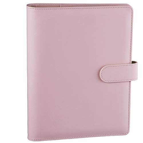 Antner A5 PU Leather Binder 6-Ring Notebook Binder Cover for A5 Filler Paper, Refillable A5 Personal Planner Budget Binder with Magnetic Buckle Closure, Pink