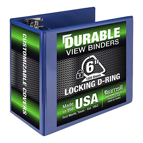 Samsill Durable 6 Inch Binder, Made in The USA, Locking D Ring Binder, Customizable Clear View Cover, Blue, Holds 1225 Pages