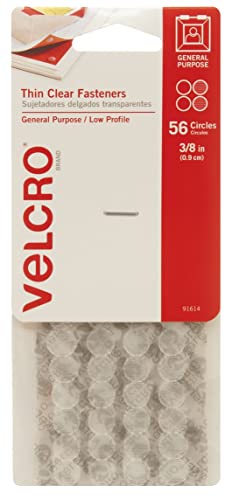 VELCRO Brand - Thin Clear Fasteners | General Purpose/ Low Profile | Perfect for Home or Office | 3/8" Circles , 56-Count - Clear