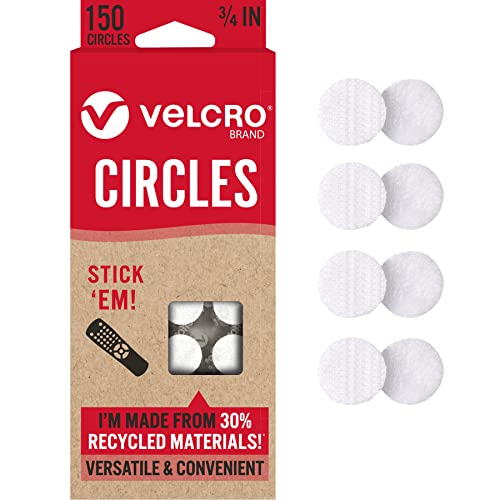 VELCRO Brand ECO Collection | 150pk | Stick'EM Mounting Circles for Office or School | Accessory for Laminating Sheets and Projects | 3/4in Adhesive Dots, White