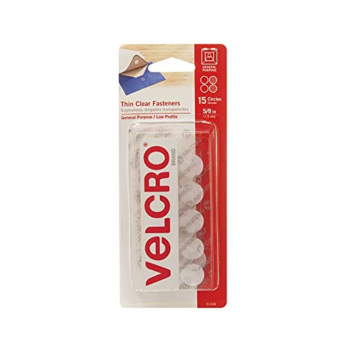 VELCRO Brand - Thin Clear Fasteners | General Purpose/ Low Profile | Perfect for Home, Classroom or Office | 5/8" Dots Circles, 15 Count - Clear