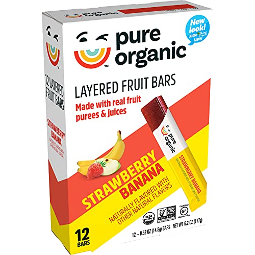 Pure Organic Layered Fruit Bars, Strawberry Banana, Gluten Free, Vegan Fruit Snacks (2 Boxes, 24 Bars)