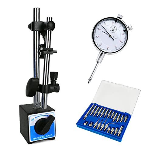 Dial Indicator with Magnetic Base Holder Differential Backlash Gauge 0-1", Fine Adjustable Long Arm Tester Gage Gauge 0.001" Precision, Indicator Points 22pcs