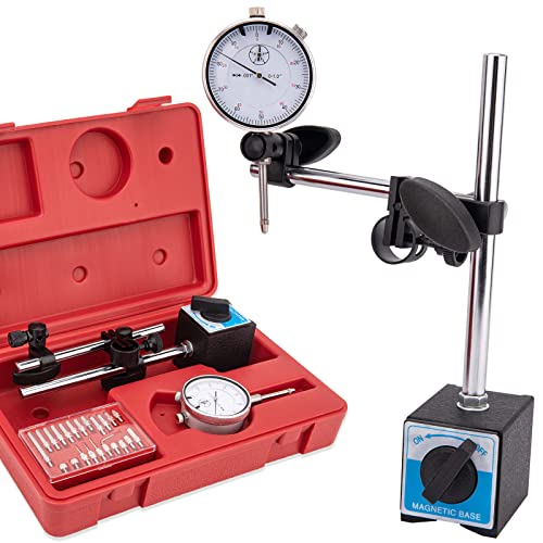 Dial Indicator with Magnetic Base Holder, Dial Indicator Set with Point Precision Inspection Set, Magnetic Dial Indicator, 0-1.0" Tester Gage, Dial Test Indicator 0.001" Precision