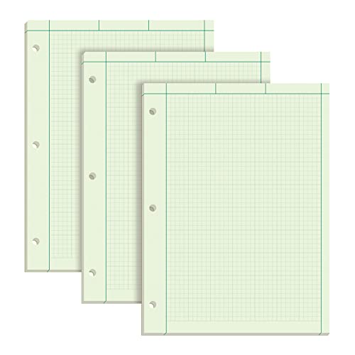 TOPS Engineering Computation Pads 3 Pk, 8-1/2" x 11", Glue, 5 x 5 Graph Rule on Back, Green Tint Paper, 3-Hole Punched, 100 Sheets per Pad (35507)