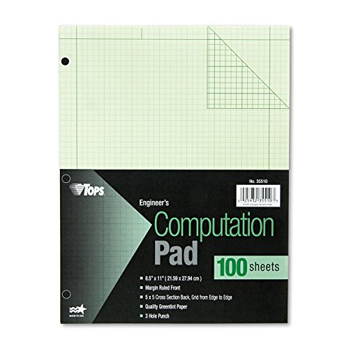 Tops 35510 Engineering Computation Pad, Grid To Edge, 8 1/2 X 11, Green, 100 Sheets