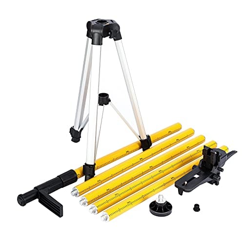 Laser Level Pole with Adjustable Mount 5/8''&1/4'' thread, Telescoping tripod pole 12FT/3.7M with Tripod and for Rotary and Line Lasers (MET-SP6 Pole With Tripod)