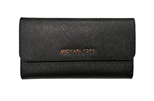 Michael Kors Jet Set Travel Large Saffiano Leather Trifold Wallet (Black)