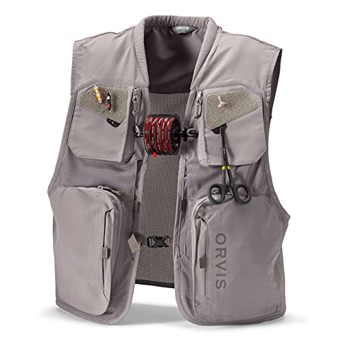Orvis Clearwater Mesh Fly Fishing Vest - Lightweight Vest with Tool Docks, Tippet Holder Loops, and Fly Drying Patches, Storm Gray - Large