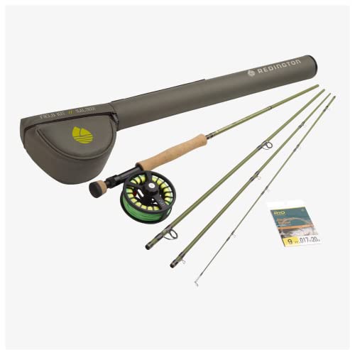 Redington Salmon Fly Fishing Field Kit, 9' Medium-Fast Action Rod and Run Reel, Salmon Fly Line, Carrying Case