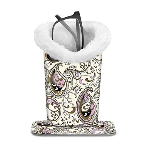 Fintie Plush Lined Eyeglasses Holder with Magnetic Base- PU LeatherGlasses Stand Case (ZA-Paisley Waves)